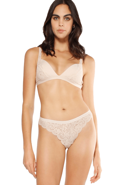 Floral Lace Thong With Elastic Waistband (Front) - Lace Thongs