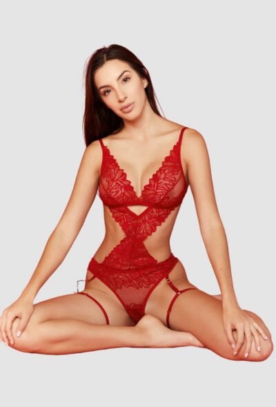 Body de Encaje Floral con Liguero