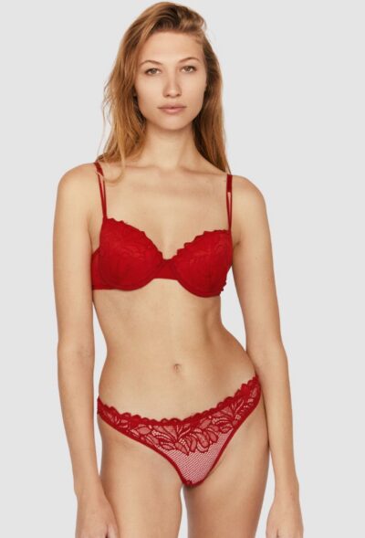 Tanga de Encaje Floral con Ribete en Cintura e Intercalado